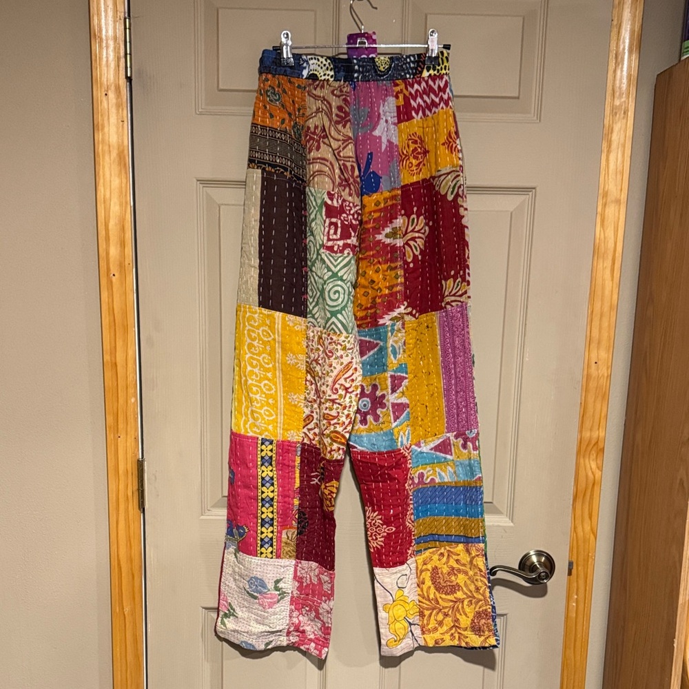 34 🌸 KANTHA Patchwork Pants Boho size S/M - Picture 2 of 5